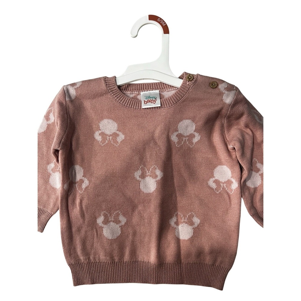 Disney‎ Baby Minnie Mouse Pink Knit Pullover Sweater Shoulder Buttons 6-9 Months